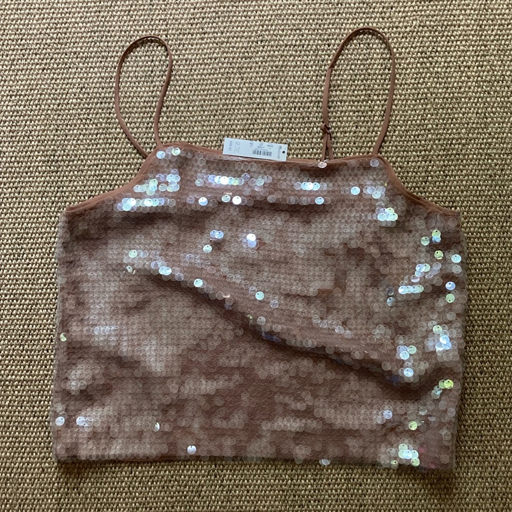 NWT Madewell Nude Clear Sequins Crop Top